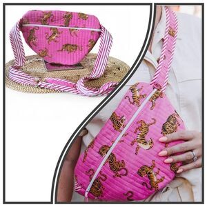 Pink Tiger Print Crossbody Bag - Fashionable Quilted Sling